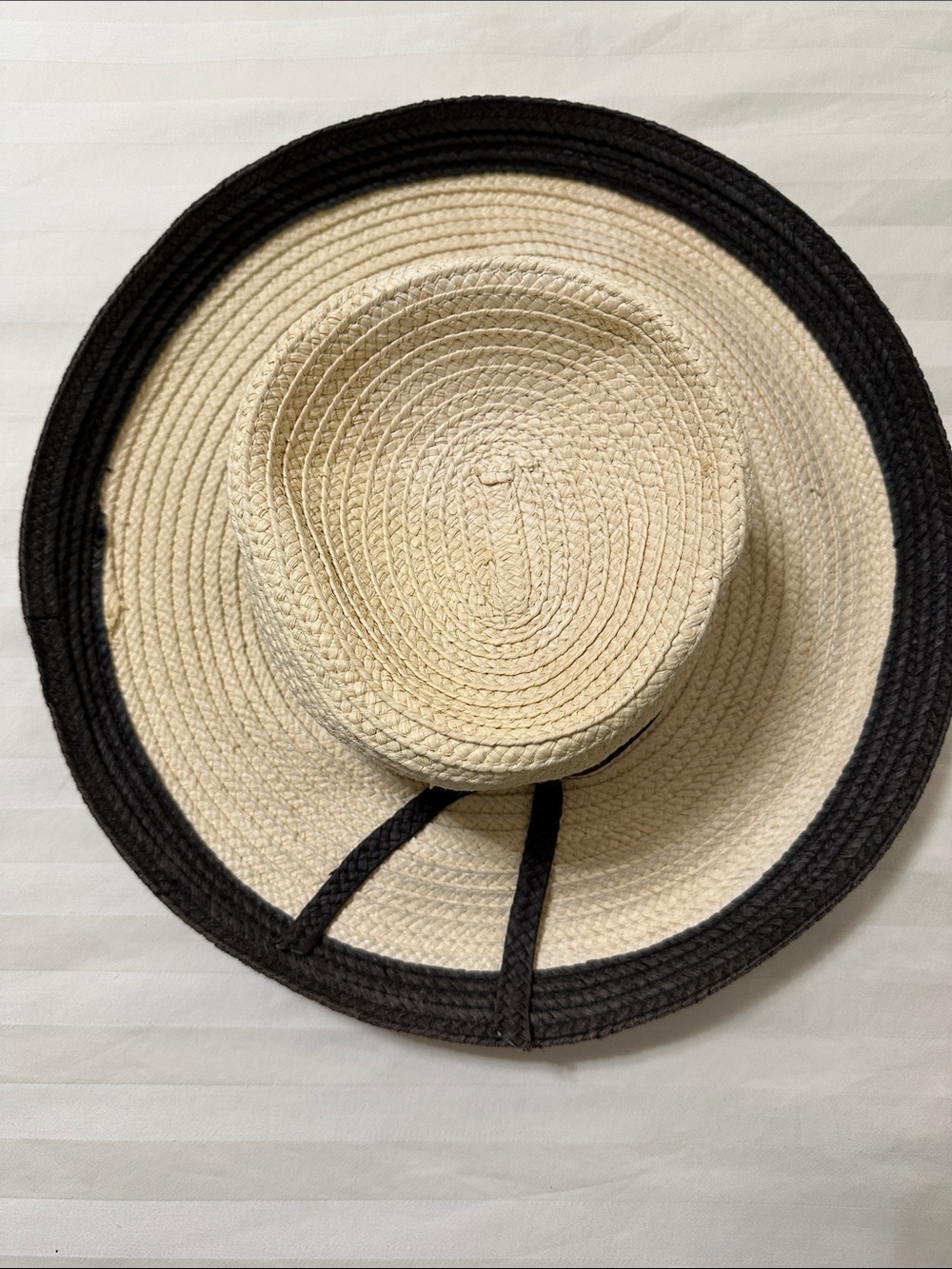Vintage August Brim Natural Straw Sun Hat with Black Tie & Trim